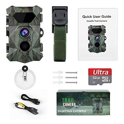  [아마존베스트]Coolife Wildlife Camera 2.7 K 20 MP Deduction Distance Up to 35 m Wildlife Camera with Motion Sensor Night Vision 0.1 s Fast Trigger Speed 46 Pieces IR LEDs Hunting Camera with 32G