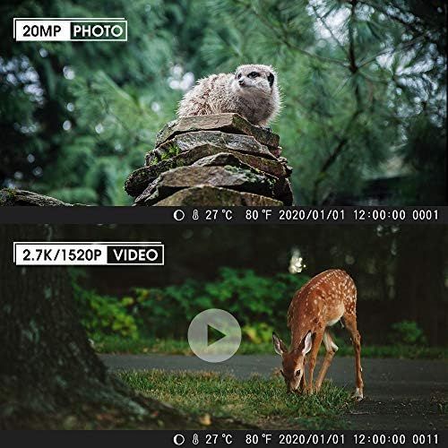  [아마존베스트]Coolife Wildlife Camera 2.7 K 20 MP Deduction Distance Up to 35 m Wildlife Camera with Motion Sensor Night Vision 0.1 s Fast Trigger Speed 46 Pieces IR LEDs Hunting Camera with 32G