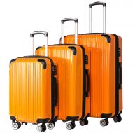 COOLIFE Coolife Luggage Expandable 3 Piece Sets PC+ABS Spinner Suitcase 20 inch 24 inch 28 inch (orange)