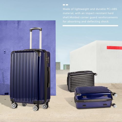  COOLIFE Coolife Luggage Expandable 3 Piece Sets PC+ABS Spinner Suitcase 20 inch 24 inch 28 inch (navy)