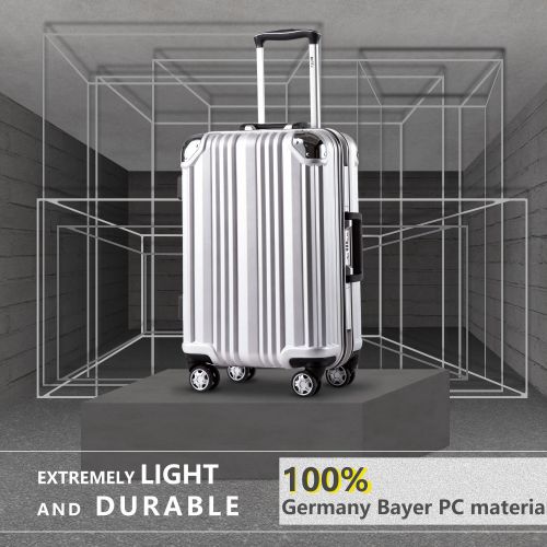  COOLIFE Coolife Luggage Aluminium Frame Suitcase with TSA Lock 100% PC (S(20in), Silver)