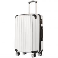 COOLIFE Luggage Expandable(only 28) Suitcase PC+ABS Spinner 20in 24in 28in Carry on (White Grid New, S(20in)_Carry on)