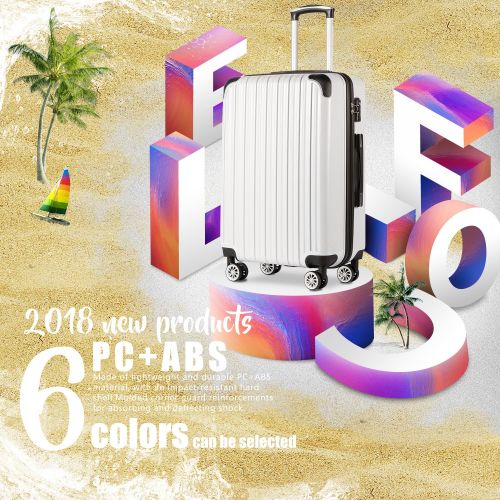  COOLIFE Luggage Expandable(only 28) Suitcase PC+ABS Spinner 20in 24in 28in Carry on (White Grid New, S(20in)_Carry on)
