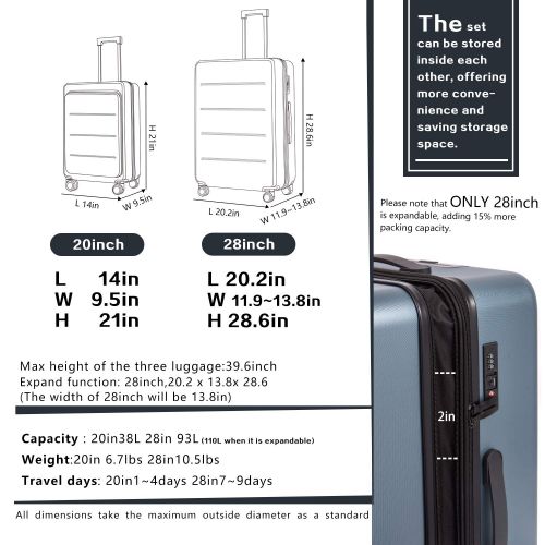  COOLIFE Luggage Suitcase Piece Set Carry On ABS+PC Spinner Trolley with Laptop pocket (Titanium gray, 2-piece Set)