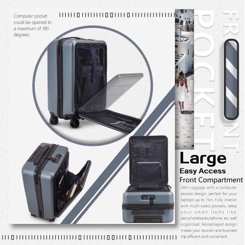  COOLIFE Luggage Suitcase Piece Set Carry On ABS+PC Spinner Trolley with Laptop pocket (Titanium gray, 2-piece Set)