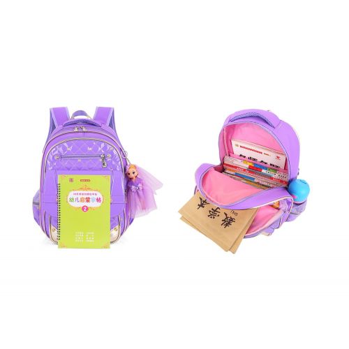  COOLLO Girls Princess Backpack Waterproof PU School Bag Shoulder Bag 3pcs Set for Elementary School Girls Students (set-Rose red)