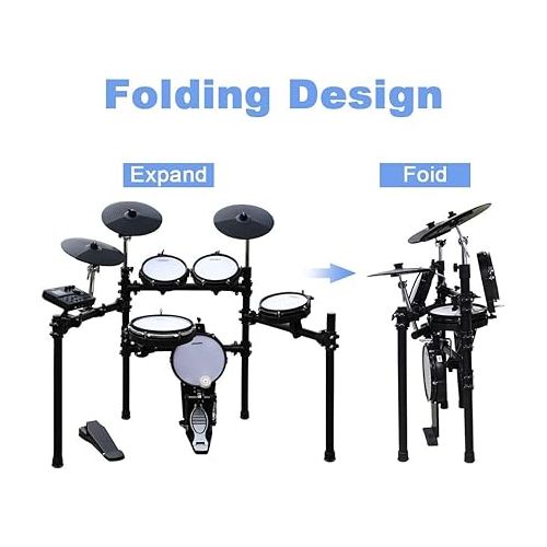  Coolmusic DD8 Electric Drum Set Electronic Kit with Mesh Head 8 Piece, Drum Throne, Sticks Headphone and Audio Cable Included, More Stable Iron Metal Support Set