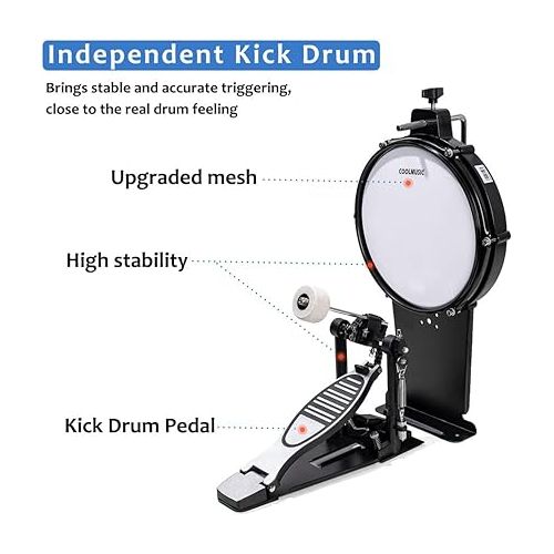  Coolmusic DD8 Electric Drum Set Electronic Kit with Mesh Head 8 Piece, Drum Throne, Sticks Headphone and Audio Cable Included, More Stable Iron Metal Support Set