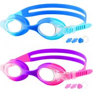 COOLOO Kids Goggles for Swimming for Age 3-15, 2 Pack Kids Swim Goggles with Nose Cover, No Leaking, Anti-Fog, Waterproof