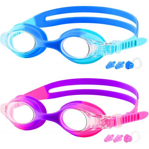  COOLOO Kids Goggles for Swimming for Age 3-15, 2 Pack Kids Swim Goggles with Nose Cover, No Leaking, Anti-Fog, Waterproof