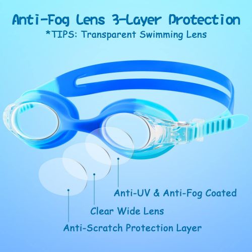  COOLOO Kids Goggles for Swimming for Age 3-15, 2 Pack Kids Swim Goggles with Nose Cover, No Leaking, Anti-Fog, Waterproof