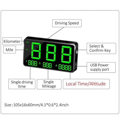  [아마존베스트]COOLOUS C80 Universal Hud Heads Up Display 4.5inch Large Screen Digital Speedometer Altitude Speed Projector Film Over Speed Warning for Cars & Other Vehicles