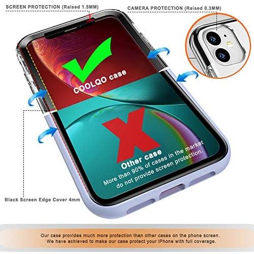  [아마존베스트]COOLQO Compatible for iPhone 11 Case, with [2 x Tempered Glass Screen Protector] Clear 360 Full Body Coverage Hard PC+Soft Silicone TPU 3in1 Heavy Duty Shockproof Defender Phone Pr