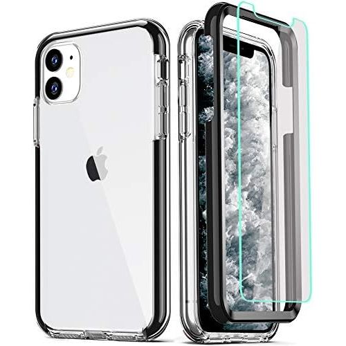  [아마존베스트]COOLQO Compatible for iPhone 11 Case, with [2 x Tempered Glass Screen Protector] Clear 360 Full Body Coverage Hard PC+Soft Silicone TPU 3in1 Heavy Duty Shockproof Defender Phone Pr