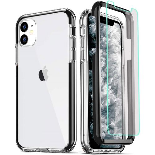  [아마존베스트]COOLQO Compatible for iPhone 11 Case, with [2 x Tempered Glass Screen Protector] Clear 360 Full Body Coverage Hard PC+Soft Silicone TPU 3in1 Heavy Duty Shockproof Defender Phone Pr