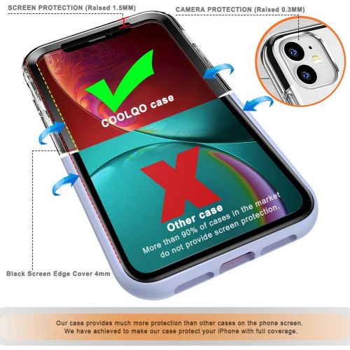  [아마존베스트]COOLQO Compatible for iPhone 11 Case, with [2 x Tempered Glass Screen Protector] Clear 360 Full Body Coverage Hard PC+Soft Silicone TPU 3in1 Heavy Duty Shockproof Defender Phone Pr