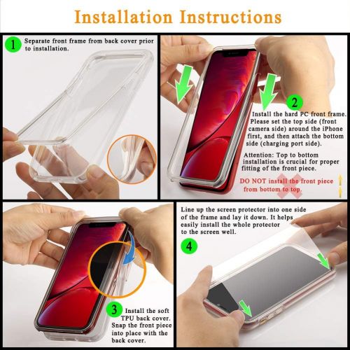  [아마존베스트]COOLQO Compatible for iPhone 11 Case, with [2 x Tempered Glass Screen Protector] Clear 360 Full Body Coverage Hard PC+Soft Silicone TPU 3in1 Heavy Duty Shockproof Defender Phone Pr