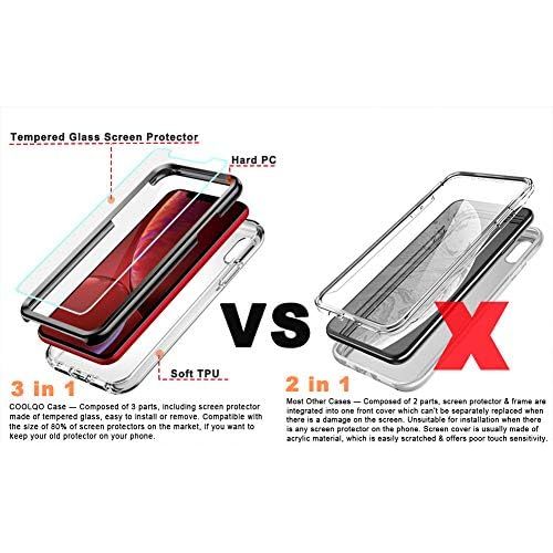  [아마존베스트]COOLQO Compatible for iPhone XR Case, with [2 x Tempered Glass Screen Protector] Clear 360 Full Body Coverage Hard PC+Soft Silicone TPU 3in1 Heavy Duty Shockproof Defender Phone Pr