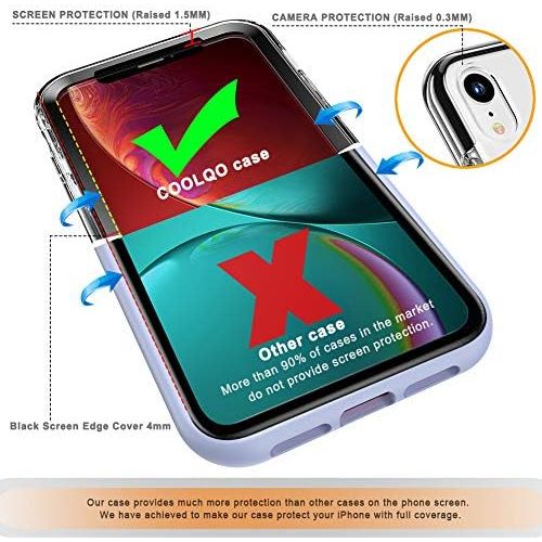  [아마존베스트]COOLQO Compatible for iPhone XR Case, with [2 x Tempered Glass Screen Protector] Clear 360 Full Body Coverage Hard PC+Soft Silicone TPU 3in1 Heavy Duty Shockproof Defender Phone Pr