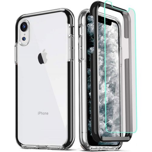  [아마존베스트]COOLQO Compatible for iPhone XR Case, with [2 x Tempered Glass Screen Protector] Clear 360 Full Body Coverage Hard PC+Soft Silicone TPU 3in1 Heavy Duty Shockproof Defender Phone Pr