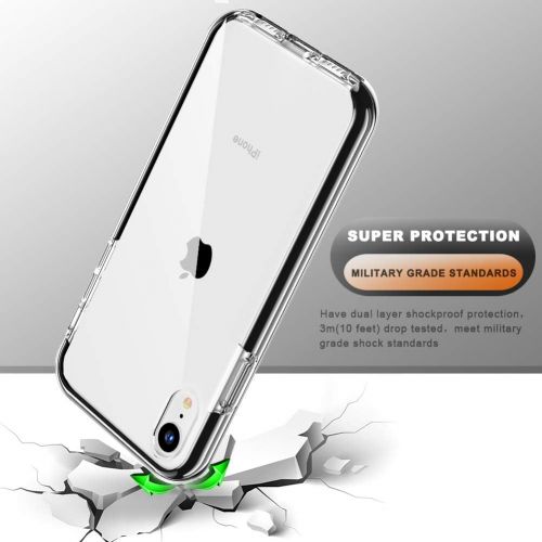  [아마존베스트]COOLQO Compatible for iPhone XR Case, with [2 x Tempered Glass Screen Protector] Clear 360 Full Body Coverage Hard PC+Soft Silicone TPU 3in1 Heavy Duty Shockproof Defender Phone Pr