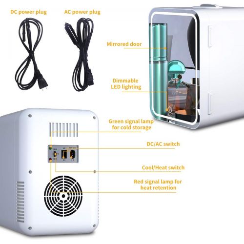  [아마존베스트]COOSEON Mini Fridge 6 Liter AC/DC Portable Beauty Fridge Thermoelectric Cooler and Warmer for Skincare, Bedroom and Travel (Mirror & LED Design)