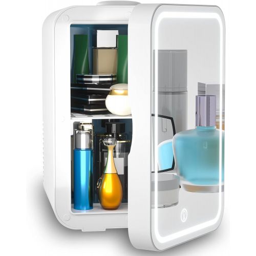  [아마존베스트]COOSEON Mini Fridge 6 Liter AC/DC Portable Beauty Fridge Thermoelectric Cooler and Warmer for Skincare, Bedroom and Travel (Mirror & LED Design)