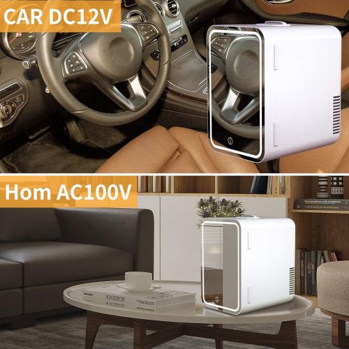  [아마존베스트]COOSEON Mini Fridge 6 Liter AC/DC Portable Beauty Fridge Thermoelectric Cooler and Warmer for Skincare, Bedroom and Travel (Mirror & LED Design)