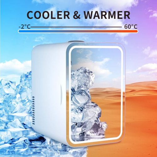  [아마존베스트]COOSEON Mini Fridge 6 Liter AC/DC Portable Beauty Fridge Thermoelectric Cooler and Warmer for Skincare, Bedroom and Travel (Mirror & LED Design)