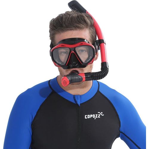  [아마존베스트]COPOZZ Scuba Mask, Snorkeling Dive Glasses, Free Diving Tempered Glass Goggles - Optional Dry Snorkel with Comfortable Mouthpiece