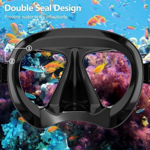  [아마존베스트]COPOZZ Scuba Mask, Snorkeling Dive Glasses, Free Diving Tempered Glass Goggles - Optional Dry Snorkel with Comfortable Mouthpiece
