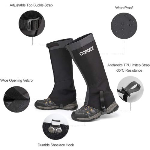  [아마존베스트]COPOZZ Leg Gaiters Waterproof Snow Boot Shoe Gaiters Leg Cover for Men and Women, Perfect for Outdoor Hunting Hiking Backpacking Skiing Trimming Grass