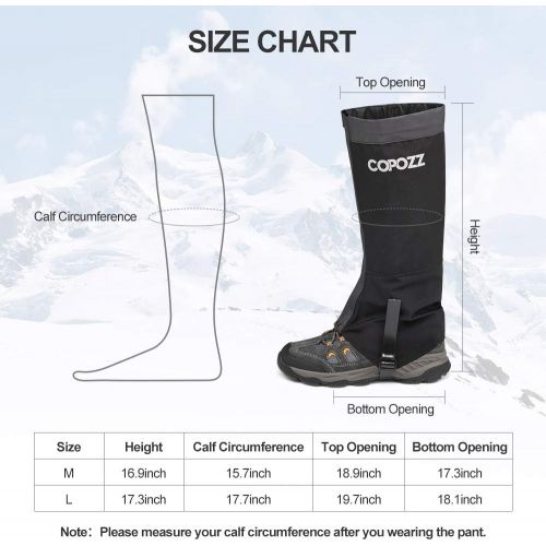  [아마존베스트]COPOZZ Leg Gaiters Waterproof Snow Boot Shoe Gaiters Leg Cover for Men and Women, Perfect for Outdoor Hunting Hiking Backpacking Skiing Trimming Grass