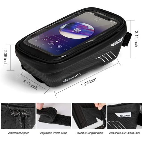  COPOZZ Sport Bicycle Bike Handlebar Bag, Waterproof Bike Front Frame Top Tube Cycling Storage Bag with Touch Screen, Fits Cellphone Below 6.5 Inch