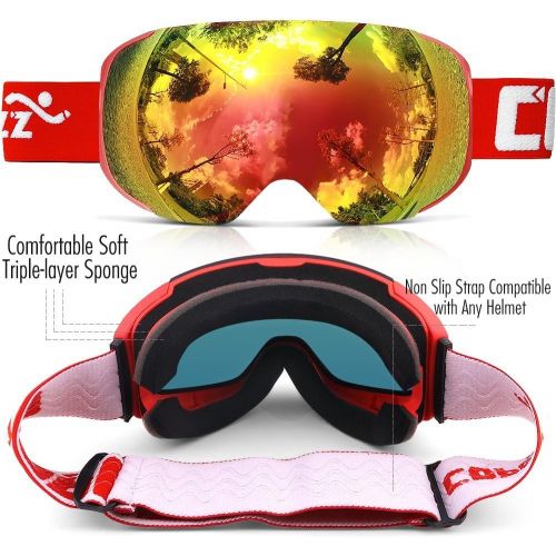  COPOZZ Ski Goggles, G2 Magnetic Snowboard/Polarized OTG UV400 Skiing Goggles