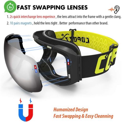  COPOZZ Ski Goggles, G2 Magnetic Snowboard/Polarized OTG UV400 Skiing Goggles