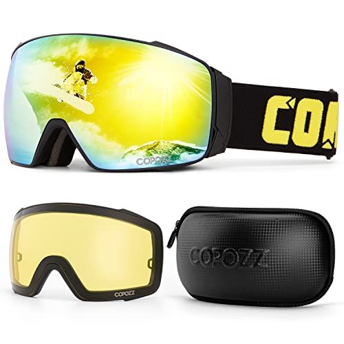  COPOZZ Polarized Ski Goggles Set, S3 Upgrade OTG Magnetic Snowboard Goggles UV Protection Skiing Goggles for Youth Men Women