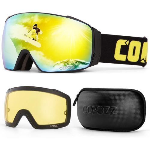  COPOZZ Polarized Ski Goggles Set, S3 Upgrade OTG Magnetic Snowboard Goggles UV Protection Skiing Goggles for Youth Men Women