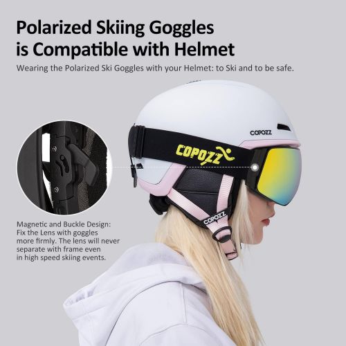  COPOZZ Polarized Ski Goggles Set, S3 Upgrade OTG Magnetic Snowboard Goggles UV Protection Skiing Goggles for Youth Men Women