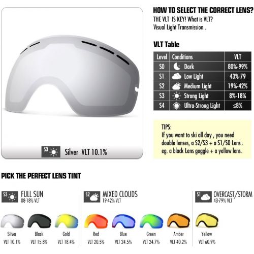  COPOZZ Ski Goggles, OTG Snowboard Goggles Anti Fog UV Protection Lens, Polarized for Options