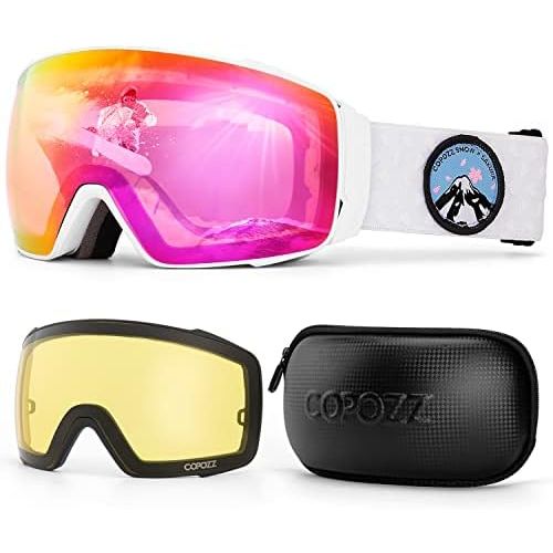  COPOZZ Polarized Ski Goggles Set, S3 Upgrade OTG Magnetic Snowboard Goggles UV Protection Skiing Goggles for Youth Men Women