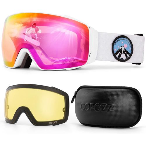  COPOZZ Polarized Ski Goggles Set, S3 Upgrade OTG Magnetic Snowboard Goggles UV Protection Skiing Goggles for Youth Men Women