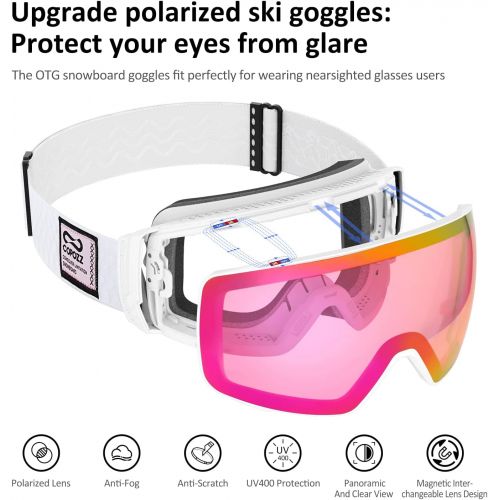  COPOZZ Polarized Ski Goggles Set, S3 Upgrade OTG Magnetic Snowboard Goggles UV Protection Skiing Goggles for Youth Men Women