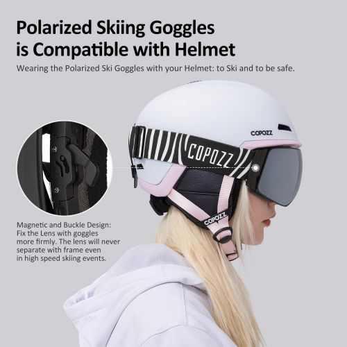  COPOZZ Polarized Ski Goggles Set, S3 Upgrade OTG Magnetic Snowboard Goggles UV Protection Skiing Goggles for Youth Men Women