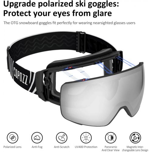  COPOZZ Polarized Ski Goggles Set, S3 Upgrade OTG Magnetic Snowboard Goggles UV Protection Skiing Goggles for Youth Men Women