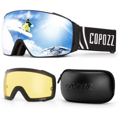  COPOZZ Polarized Ski Goggles Set, S3 Upgrade OTG Magnetic Snowboard Goggles UV Protection Skiing Goggles for Youth Men Women