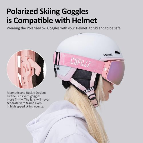  COPOZZ Polarized Ski Goggles Set, S3 Upgrade OTG Magnetic Snowboard Goggles UV Protection Skiing Goggles for Youth Men Women