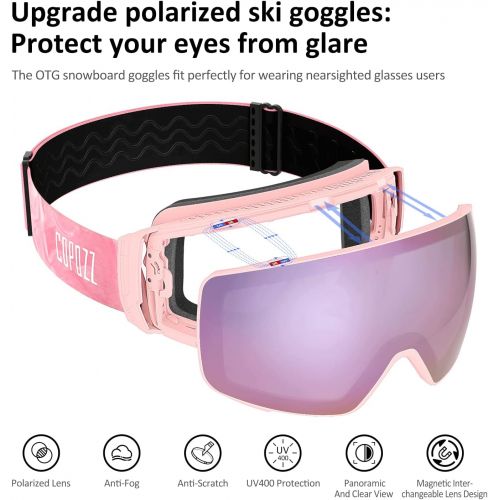  COPOZZ Polarized Ski Goggles Set, S3 Upgrade OTG Magnetic Snowboard Goggles UV Protection Skiing Goggles for Youth Men Women