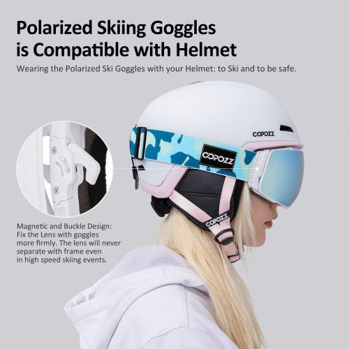  COPOZZ Polarized Ski Goggles Set, S3 Upgrade OTG Magnetic Snowboard Goggles UV Protection Skiing Goggles for Youth Men Women