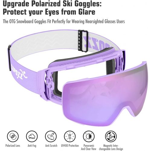  COPOZZ Polarized Ski Goggles Set, S3 Upgrade OTG Magnetic Snowboard Goggles UV Protection Skiing Goggles for Youth Men Women